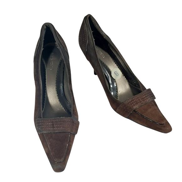 NINE WEST! ESPRESSO BROWN GENUINE SUEDE LEATHER POINTY TOE CLASSIC PUMPS! SZ 8M - Picture 2 of 10